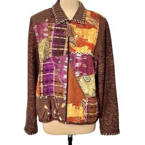 Vintage Sharon Anthony Crystal Jacket Large 90s Patchwork Art To Wear Zip Lined
